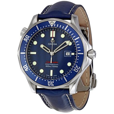 omega seamaster blue dial leather strap|omega seamaster watches.